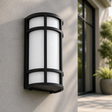 Sunlite  LED Outdoor Mission Style Light Fixture, Half Cylinder Wall Sconce, 120/277 Volts Selectable 3 CCT 3000K-5000K, 15 Watts, 800 Lumens, Non-Dimmable, Black Frame, for Porches, Garage & Entryways