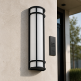 Sunlite  LED Outdoor Mission Style Light Fixture, Half Cylinder Wall Sconce, 120/277 Volts Selectable 3 CCT 3000K-5000K, 15 Watts, 800 Lumens, Non-Dimmable, Black Frame, for Porches, Garage & Entryways