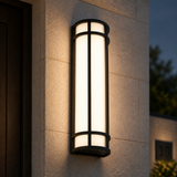Sunlite  LED Outdoor Mission Style Light Fixture, Half Cylinder Wall Sconce, 120/277 Volts Selectable 3 CCT 3000K-5000K, 15 Watts, 800 Lumens, Non-Dimmable, Black Frame, for Porches, Garage & Entryways