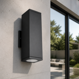 Sunlite  LED 10 Inch Up & Down Square Wall Sconce,120/277,  24Watts (100W Equivalent), 1700 Lumens, Adjustable 3 CCT 3000K-5000K, 100-277V, Matte Black Aluminum, Outdoor