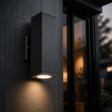 Sunlite  LED 10 Inch Up & Down Square Wall Sconce,120/277,  24Watts (100W Equivalent), 1700 Lumens, Adjustable 3 CCT 3000K-5000K, 100-277V, Matte Black Aluminum, Outdoor