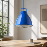Sunlite 88752 Zed 10″ Decorative Pendant Light Fixture, Medium Base (E26), 60-Watt Max Bulb (Not Included), Matching 4-Foot Adjustable Length Cord, Blue Finish with Decorative Chrome Grille