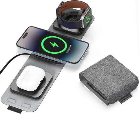 Esoulk 3-in-1 Wireless Travel Charger with 15W Wireless Charging Pad