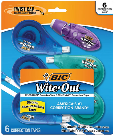 BIC Wite-Out EZ Correct Correction Tape, 5 ct. Plus Mini Twist Grip Correction Tape, 1 ct.