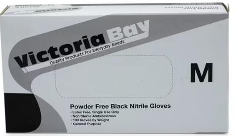 Victoria Bay   Gloves Medium  Black 3MIL Nitrile  Disposable Powder-Free 100/Case
