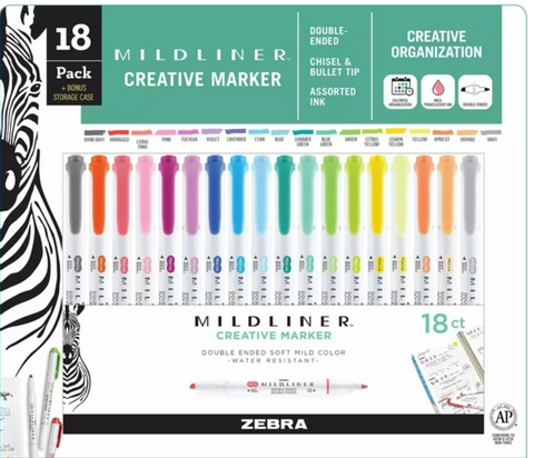 Mildliner Double Ended Highlighter Assorted [18 Count]