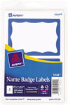 Printable Adhesive Name Badges, 3.38 x 2.33, Blue Border, 100/Pack