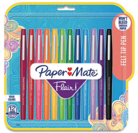 Point Guard Flair Felt Tip Porous Point Pen, Stick, Medium Assorted Ink and Barrel Colors, [12-Pack ]