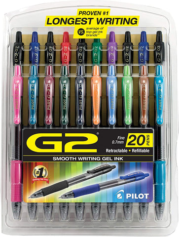 G2 Premium Gel Pen, Retractable, Fine  Assorted Ink and Barrel Colors, [ 20 Pack ]