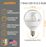 Sunlite LED G16.5 Globe Light Bulb, 7 Watts  [6PAK]