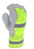 West Chester Protective Gear  Hi-Vis Large Split Leather Palm Gloves